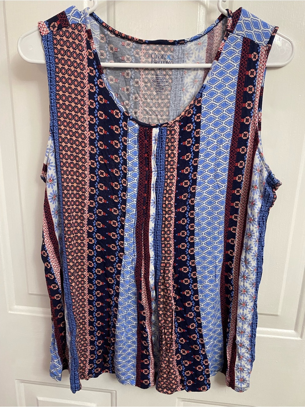 croft & barrow Navy and Light Blue Striped Floral-Print Tank, Petite Large women
